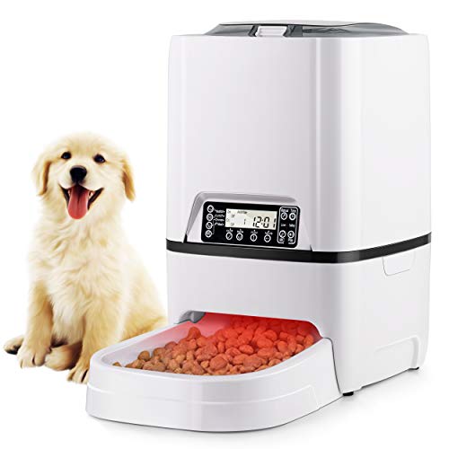 Amzdeal 6L Distributeur Croquettes Automatique pour Chats et Chiens - Distributeur de Nourriture pour Animaux Domestiques avec Enregistrement Vocal et LCD Écran, 4 Repas/ jour-Batterie et Adaptateur
