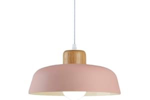 HJXDtech Luz colgante de metal redonda simple moderna nórdica,Lámpara de techo grande con acabado de madera E27 para salón de dormitorio de cocina (Rosado)