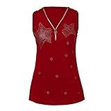 TWISFER T-Shirt Damen Sommer Casual V-Ausschnitt Reißverschluss Bohren Bluse T-Shirt Tunika Tops(rot,XXXXXL)