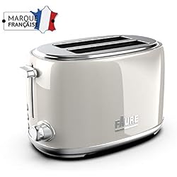 Faure FT2S-81101 Grille pain Design Vintage - 810W puissance réglable - Ejection Haute - 2 Larges Fentes - Coloris Crème