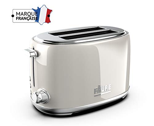 Faure FT2S-81101 Grille pain Design Vintage - 810W puissance réglable - Ejection Haute - 2 Larges Fentes - Coloris Crème