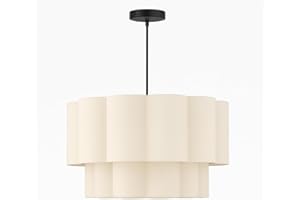 CGC Lighting Indoor lampshade Scalloped Two Tier Large 48cm Width Drum Shape Ceiling Hanging (Cream 2 Tier)
