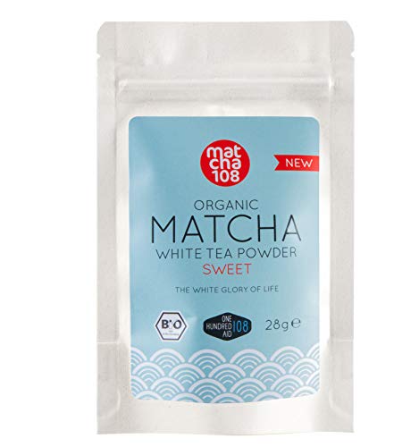 Matcha Weißer Tee, schmeckt wie Matcha nur leicht süss. Ideal als Matcha-Latte, Smoothie, Eis und Chai-Latte ohne Zucker - Bio Weißtee Pulver 108 [Organic Matcha White Tea Powder -Sweet Taste 28g]