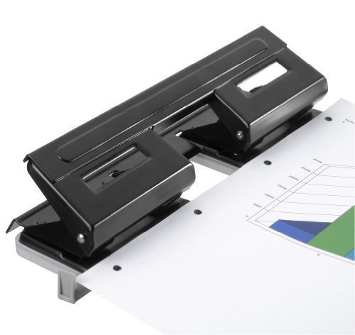 Herlitz - Perforadora de papel  4 perforaciones  con gu  a ajustable   color negro