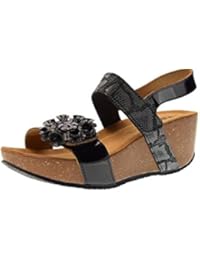 IGI&Co 1196100 Sandalia de Cuña encubierta de Mujer EN Cuero Negro Barniz bivelcro Hecho EN Italia