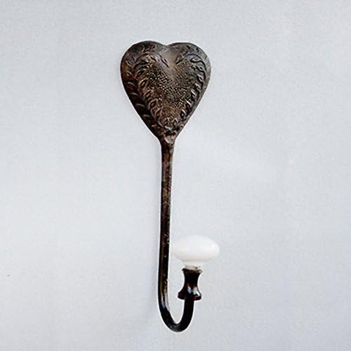 Beaumonde Single Heart Hook with Leaves in Brown Patina and Ceramic Knob