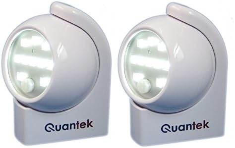 Pack of 2 Quantek 10 LED Super Bright Automatic Wireless Motion Activated Battery Powered Night Light - Hallway Light - Porch Light - With Built In Day / Night Light Sensor