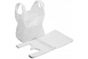 Zoopla Teck 100 Bags Strong White Small Vest Carrier Bags 8" x 13" x 18" 20mu Plastic Carrier Bags Eco Friendly Recyclable (100)