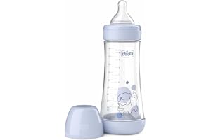 Chicco PERFEKT 5 anti-kolik nappflaska, 300 ml vattenflaska med snabbflöde för 4 månader + med mjuk silikonnapp, liknande bröstflaska, anti-kolik nappflaska för blandad amning