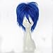 Layered Dark Blue 30cm Long Women Men Anime Heat Resistant Cosplay Wig+Cap