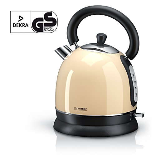 Arendo – 3000 Watt Retro Edelstahl Wasserkocher / Teekessel | 3000 Watt Leistungsaufnahme (Schnellkoch-Wasserkocher) | integrierter Kalkfilter rausnehmbar | Füllmenge maximal 1,8 Liter | automatische Abschaltung | in Creme - 3