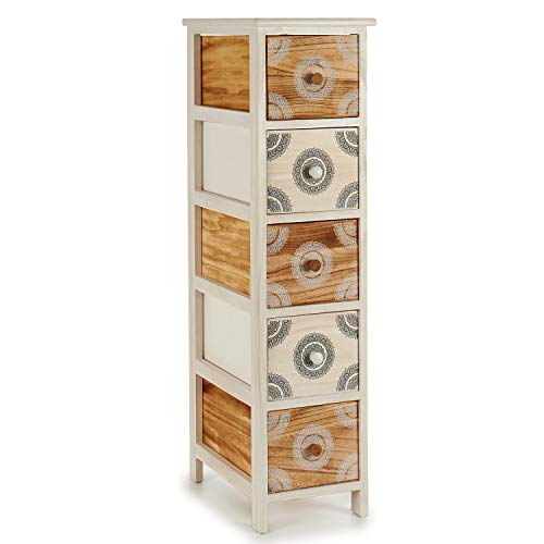 TENDENCIA ÚNICA Mueble Auxiliar de Madera con Cinco Cajones. Modelo Mandala. Madera de Paulownia. Medidas: 26 x 32 x 98 cm