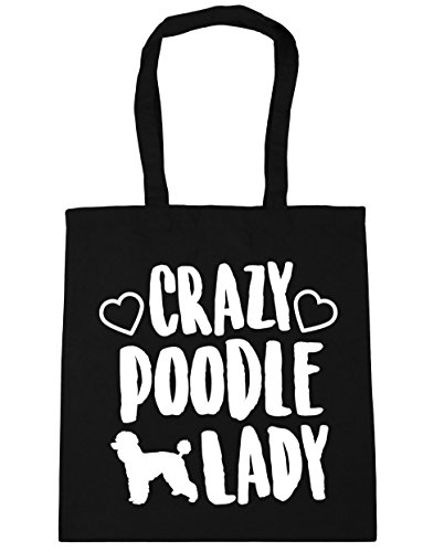 Hippowarehouse Crazy poodle lady dog Tote Shopping Gym Beach Bag 42cm x38cm, 10 litres
