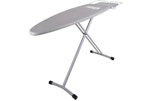 HAEGER HOME STRONG PRO - Tabla de Planchar con altura ajustable ininterrumpida hasta 94 cm, descanso para hierro dibujado también para los generadores de vapor, Gris Metalizado 124 x 40 cm
