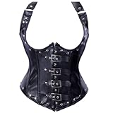 JL Corset Spiral Steel Boned Underbust PU Faux Leather Corsets Top (UK(10-12) L, Black)