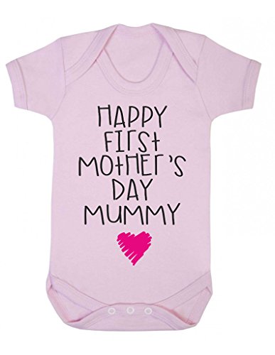 Happy First Mother's Day Mummy Pink Scribble Heart New Mum Cute Baby Bodysuit Babygrow Vest