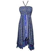 Boho Chic Designs Lara Womens Hi Low Halter Dresses Sundress 2 Layer Upcycled Silk Sari Resort S/M