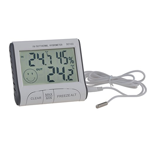 DC103 Weiß Thermometer Digital LCD Display Batteriebetrieben Temp Feuchtigkeit Thermometer Hygrometer Innen und Außen - 2