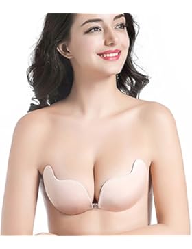 Trägerloser Demi-BH Silikon Nackt Unsichtbar Selbstklebendem Push-Up Klebe-BH, für Rückenfreie Abendkleider, Ballkleider...
