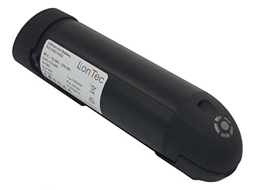 E-Bike Fahrrad Akku mit SAMSUNG ZELLEN 36 V - 10,4 Ah Bottle Type Flaschenakku 2 polig mit Ladegerät (schwarz)