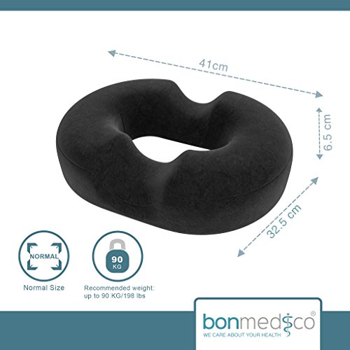 Bonmedico® Orthopädisches Hämorrhoiden-Sitzkissen mit innovativer Gel-Beschichtung, wirkt schmerzreduzierend, sorgt für eine gerade Körperhaltung und Steißbein-Entlastung, geeignet für Auto, Sofa, Office- & Rollstuhl sowie Reisen, in Schwarz/ Black - 3