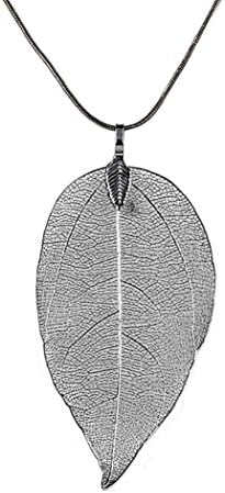 Keyuefa Leaf Necklace,Women Special Leaves Sweater Pendant Necklace Long Chain Jewelry (Black)