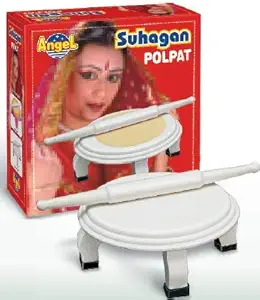 BlueDollar Round Polpat for Kitchen/Hieghted Roti Maker/Dough Maker/Non Stick Chakla Bellan for chapati,khakra. Available in Marble Finish (Suhagan, White)