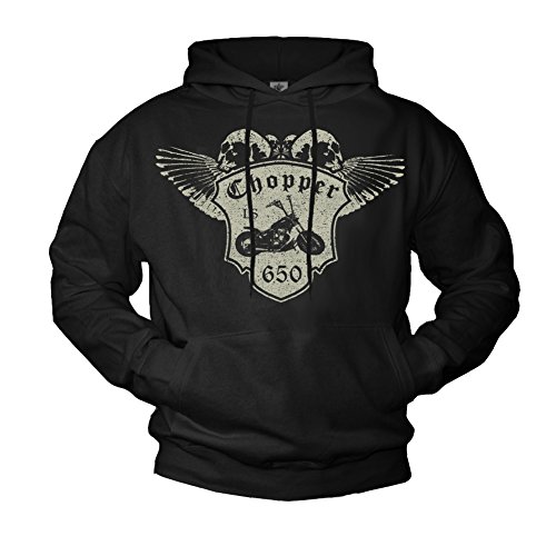 MAKAYA Sudaderas Hombre Negra - Chopper Calavera Moto LS650 - L