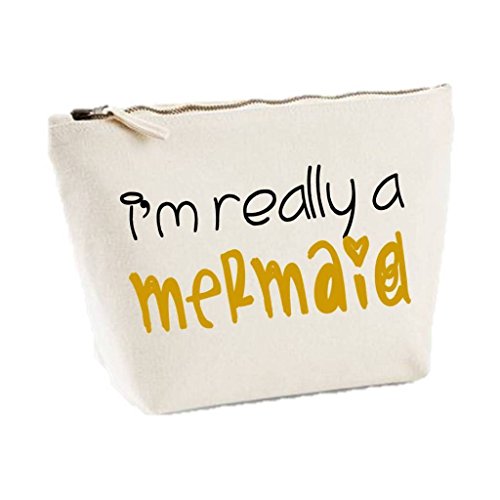 I’m Really A Mermaid Fantasy Statement Canvas MakeUp Bag Gift Case Cosmetic Clutch, Natural, Medium