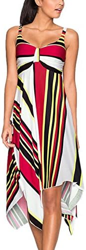 Nergivep Women's Spaghetti Strap Irregular Hem Summer Casual Boho Beach Dress XL Multicoloured2