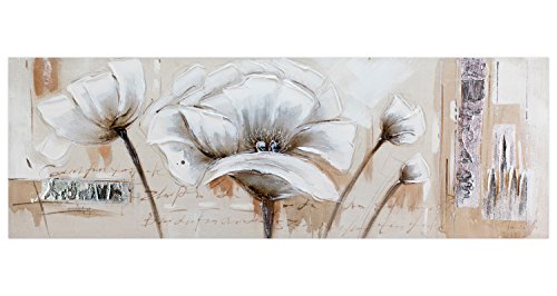 KunstLoft® Painting 'Faded Memories' 150x50cm | Large, original hand-painted canvas | White flowers Abstract decoration | Modern art acrylic mural on frame