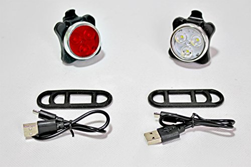 MuP LED Fahrradlampe, Frontlicht Weiß und Rücklicht Rot Scheinwerfer mit USB-Kabel Wiederaufladbare Radlichter, 4 Modi, Wasserdicht, Fahrradbeleuchtung Set