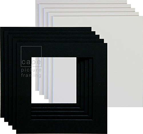Cape Picture Framing Mounts with Backs, Pack of 5, 8 x 8 to fit 6 x 6, Black (black-core)