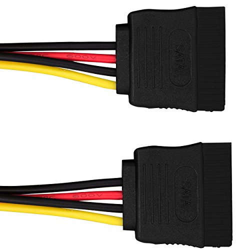 mumbi Stromkabel Y Stecker 4-polig auf 2-fach S-ATA – Y SATA Power Kabel – 1x 4pin an 2x 15pin – Länge: ca. 15cm - 5