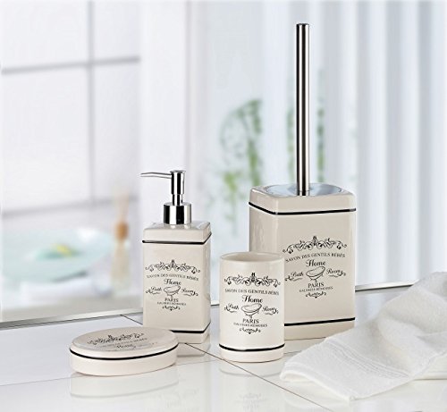 Bad Accessoire Set 4-teilig Keramik Design Paris Badezimmer Seifenspender Seifenschale WC-Bürste Becher - 2
