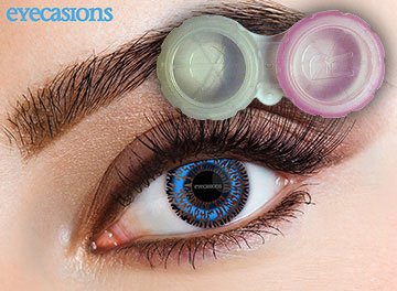 Contact Lens Case And Cleaning Solution For Use With 30 Day Eyecasions Two Tone Blue Fashion Lenses