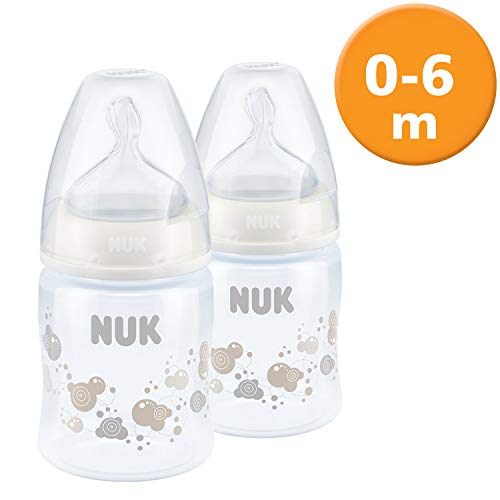NUK First Choice, Botella de 150ml con tetina de silicona Tamaño 1, 0-6 polillas (2 unidades)
