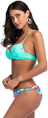 ZJENE Women Bikini Striped Printing Swimwear Bandage Push-Up Padded Swimsuit (S)