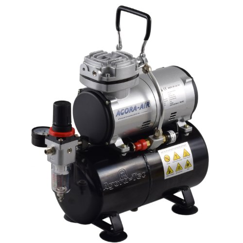 Agora-Tec® Airbrush Compressor AT-AC-04, Kompressor für Airbrushanwendungen mit 4 bar und 21,6l/min, inkl. 3,0 L Tank, inkl. Kondenswasserfilter und Druckregler