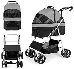 Dog Stroller for Small Dogs Folding 3 in 1 Pet Stroller for Cats 4 Wheels Dog Stroller with Removable Carrier Foldable Travel(Black)