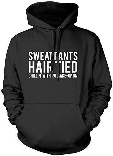 Sweat Pants, Hair Tied, Chillin' With No Make Up On - Unisex Hoodie - drake tumblr chillin merch no make up on - Age 7/8 black