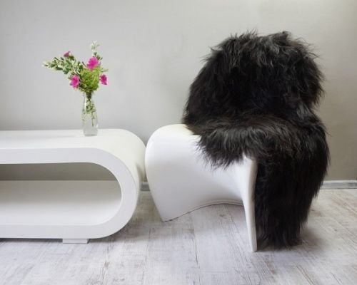 Amazinggirl Lammfell schaffell echt Fellteppich - Dekofell Teppich langhaar schwarz Schafsfell Fell für Baby 110-115 cm