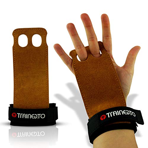 TrainedTo Guantes Crossfit Mejorados y Calleras para Entrenamiento Calleras para Crossfit, Gimnasia, Levantamiento de Pesas y Pullups - Fabricado con Cuero Auténtico