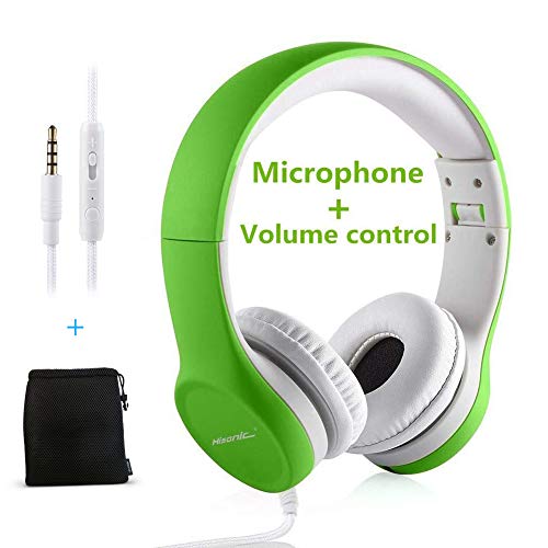 Auriculares para Niños, Hisonic Volume Limited Auriculares Accesorios para Tablets sobre el oído Auriculares Plegables con Conector Share para niños. (Verde)