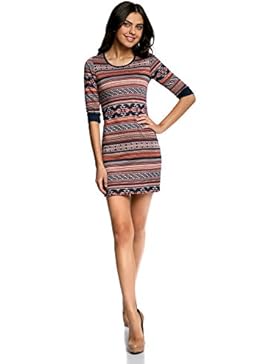 oodji Ultra Damen Jacquard-Kleid mit Geometrischem Muster