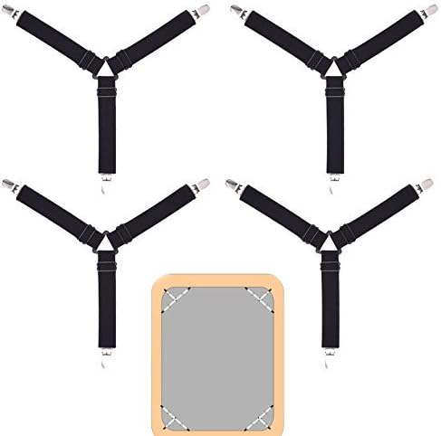 SYOOY 4 PCS Bed Sheet Fasteners Bed Corner Holder and Keepers for Bed Sheets, Mattress Covers, Sofa Cushion Black