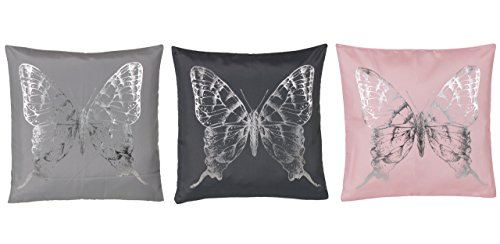 BRANDSSELLER Trendiges Microfaser Kissen Kopfkissen Zierkissen Dekokissen Kuschelkissen mit silber-bedruckter Schmetterling – Rosa – ohne Füllung - 5