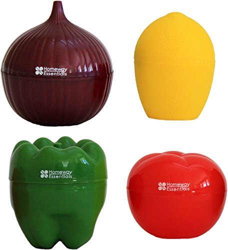 Homeway Essentials Food Savers - Set of 4 Vegetable Keepers - Onion Saver, Tomato Saver, Lemon Saver, Bell Pepper Saver...