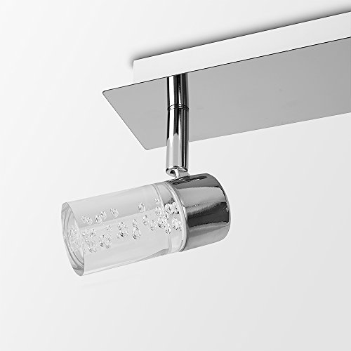 Modern 3 Way Straight Bar Silver Polished Chrome Bathroom Ceiling Light with Bubble Effect Glass Cylinder Shades - IP44 Rated - Image 5