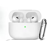 Soft Yumuşak Lansman Esnek Silikon Airpods Pro 2 ve Pro ile uyumlu İ&ccedil;i Kadife Kulaklık Kılıfı ve Karabina Anahtarlık (Beyaz, 